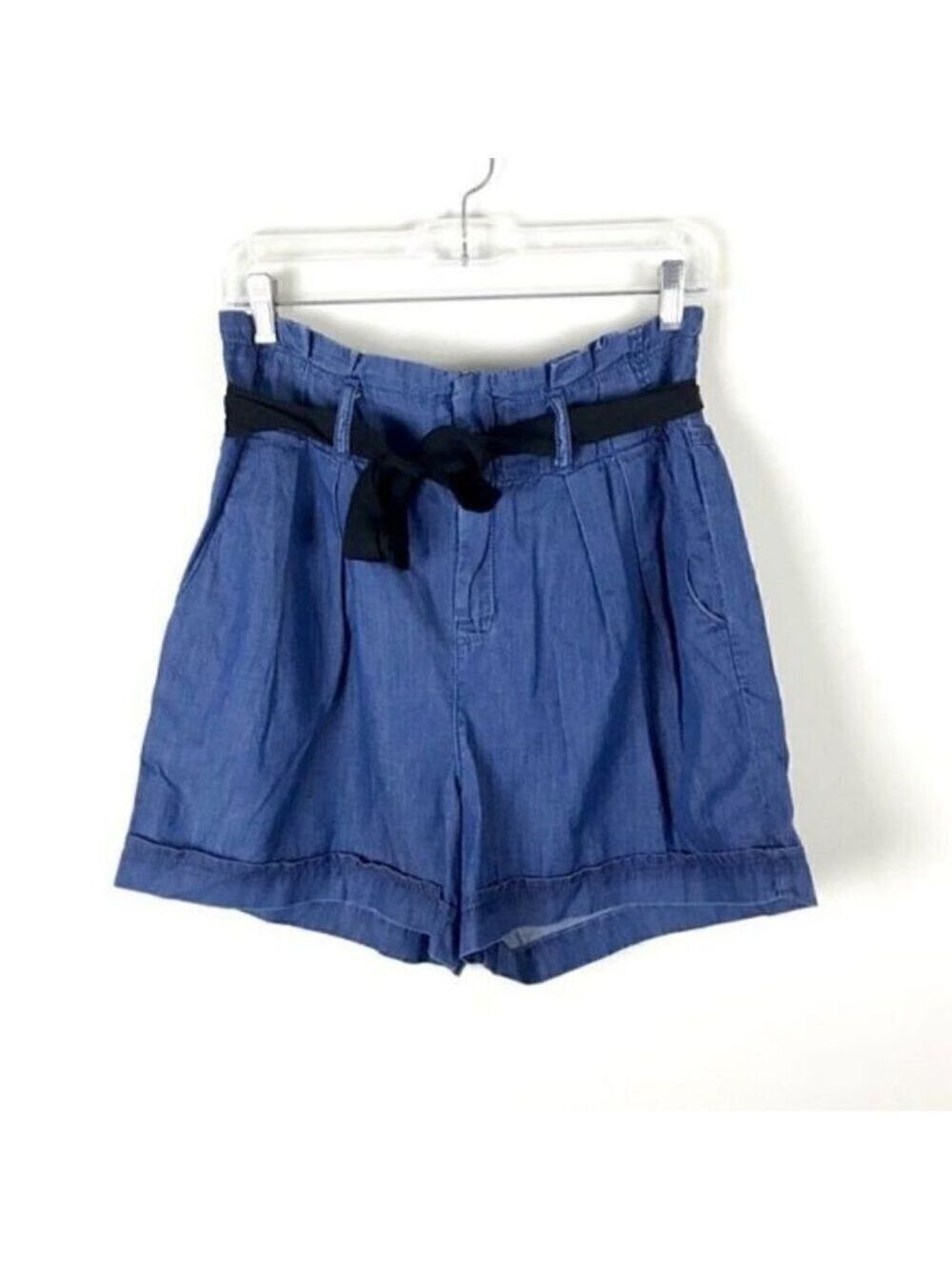 Gap Paperbag Chambray Shorts High Waist Pleated Lightweight Denim Jeans 25